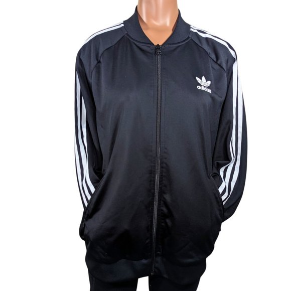 Adidas Womens Large Superstar Black & White Full Zip Trefoil Track Jacket - Picture 2 of 15